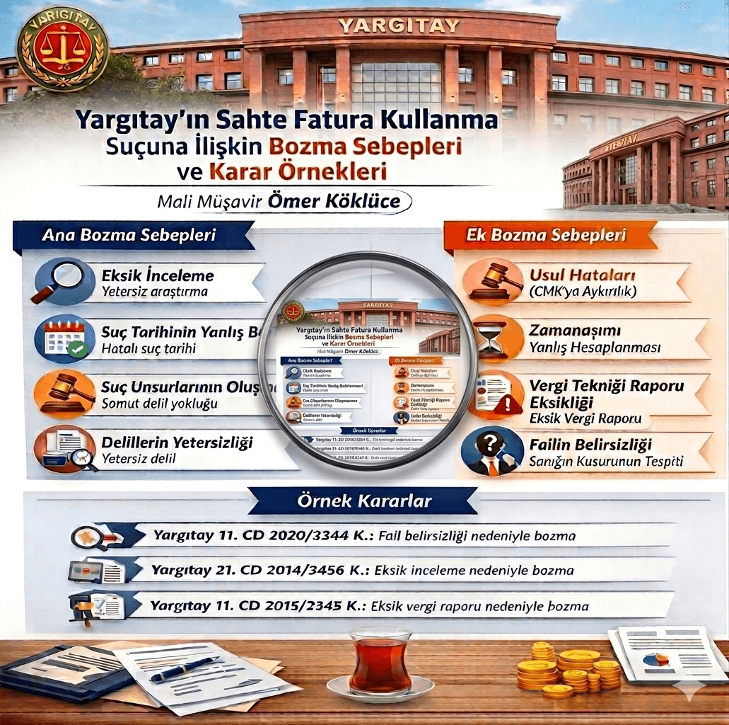 Yargıtay’ın   sahte fatura kullanma suçuna ilişkin yargılamalarda Bozma Sebepleri ve Karar Örnekleri