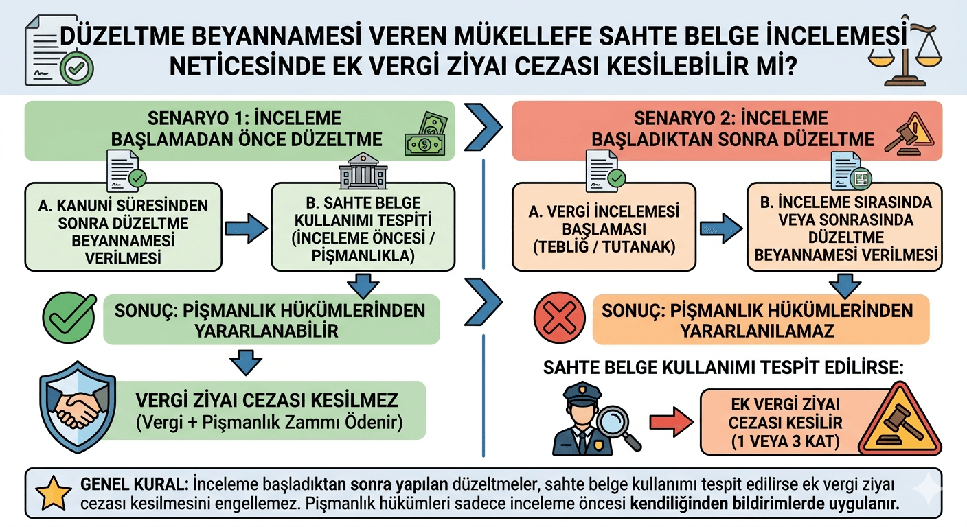 Düzeltme Beyannamesi Veren Mükellefe Sahte Belge İncelemesi Neticesinde Ek Vergi Ziyaı Cezası Kesilebilir mi?